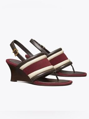 Tory Burch Puffy Wedge Silk Suede Nappa Sandals 6.5